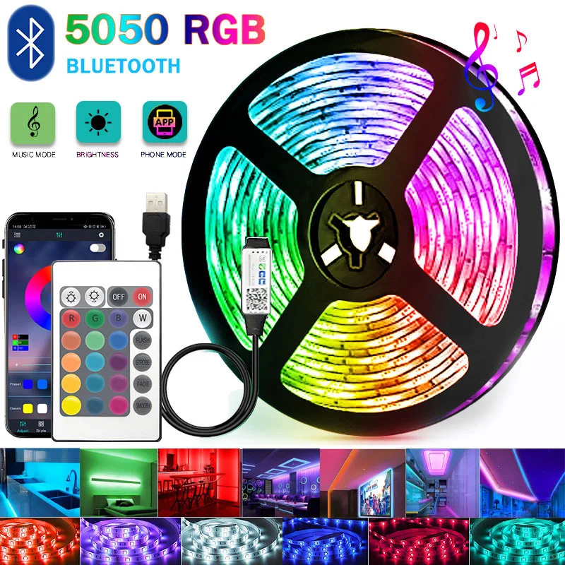 LED Strip Lights RGB APP Control Color Changing Lights with 24 Keys Remote Mode for Room Decoration Bluetooth TV SMD5050 rgb led strip light