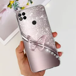 Floral Butterfly Pattern Soft Silicone Phone Case for Redmi 9 Activ (Emerald Green)