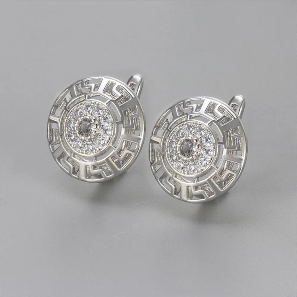 Elegant Vintage Round Synthetic Zircon Hoop Earrings for Women High Quality Sparking CZ Earrings Anniversary Jewelry Accessories