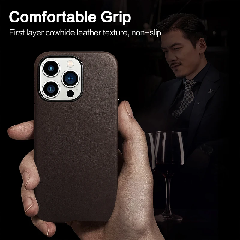 Genuine Leather Case for iPhone 16 Pro Max Real Skin Business Case for iPhone 15 Pro Max 14 Pro 13 Magnetic Charging Back Cover 3