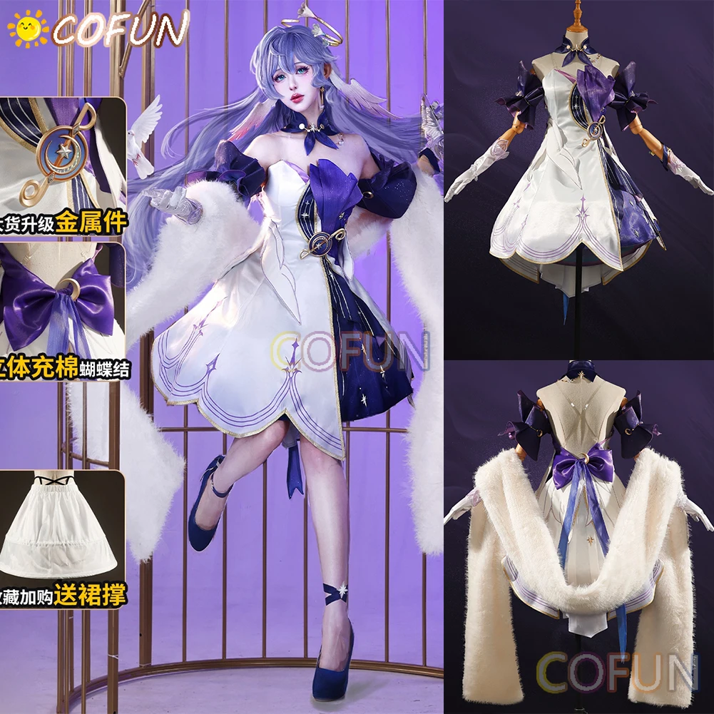 COFUN Honkai: 스타 레일 로빈 코스프레 코스튬 할로윈 게임 세트, 우아한 사랑스러운 원피스 의류 게임, 애니메이션 파티 의상