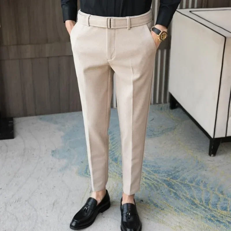 thumbnail image 1 of 9 pantalones de verano recortados para hombre, pantalones de traje rectos de talla grande para hombre, ropa clásica barata, tela de estilo coreano de lujo 2024, 1 of 5