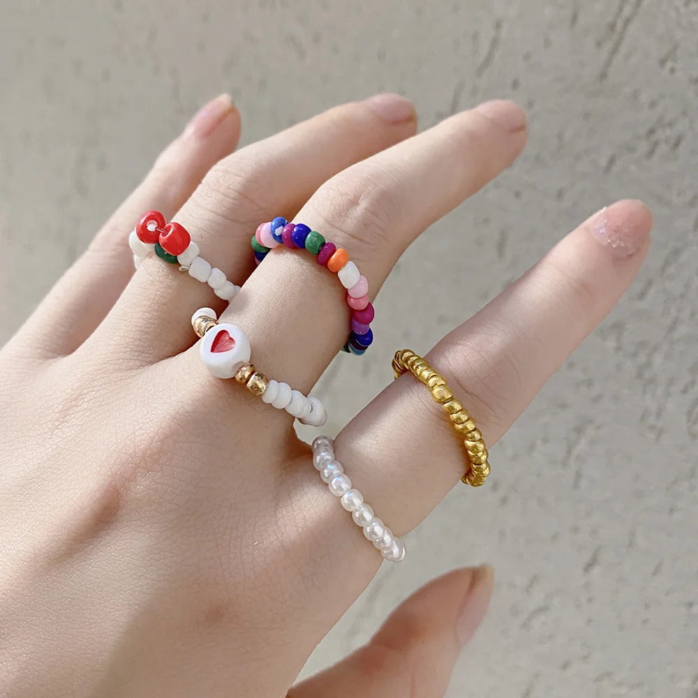 

Candy Color Bead Ring Ins Style Beaded Peach Heart Butterfly Ring Irregular Resin Ring 16-Piece Set