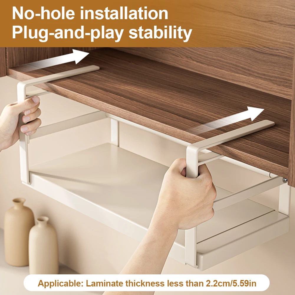 Extendable Under Cabinet Add-on Storage Baskets with Thick Clip Under Cabinet Shelf Hanging Holder for Pantry Or Laundry Room