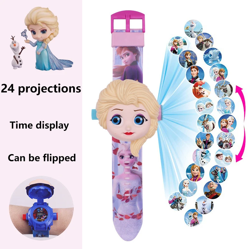 디즈니 프로즌 2 워치 3D 프로젝션 워치, 애니메이션 캐릭터, 디즈니 미키 마우스, 영화 생일 모델, 안나 아이샤 프로즌 장난감, GIF를