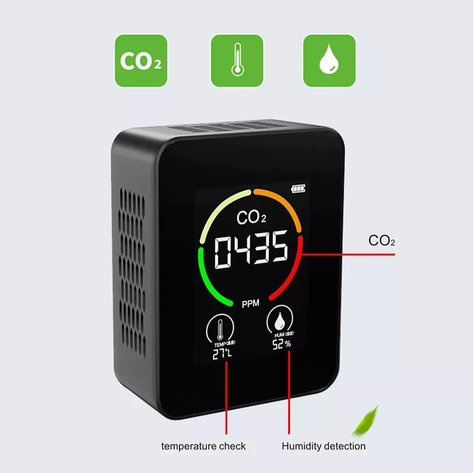 3 In 1 CO2 Meter PM2.5 Air Quality Monitor Digital Temperature Humidity Tester Carbon Monoxide Sensor Gas Leak Detector