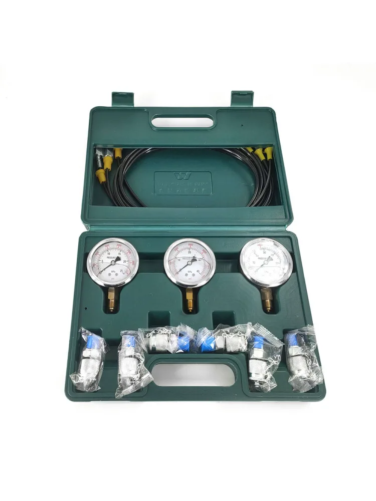 Hydraulic Pressure Gauge Kit Excavator Hydraulic Kit Pressure Meauring Device 6 Test Couplings 3 Pressure Gauges 3 Test Hose