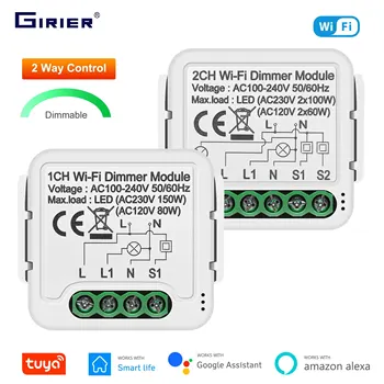 GIRIER 와이파이 스마트 조광기 스위치 모듈, 조도 조절 조명 스위치, 양방향 제어 지원, 알렉사 구글 홈 어시스턴트 호환, 10A