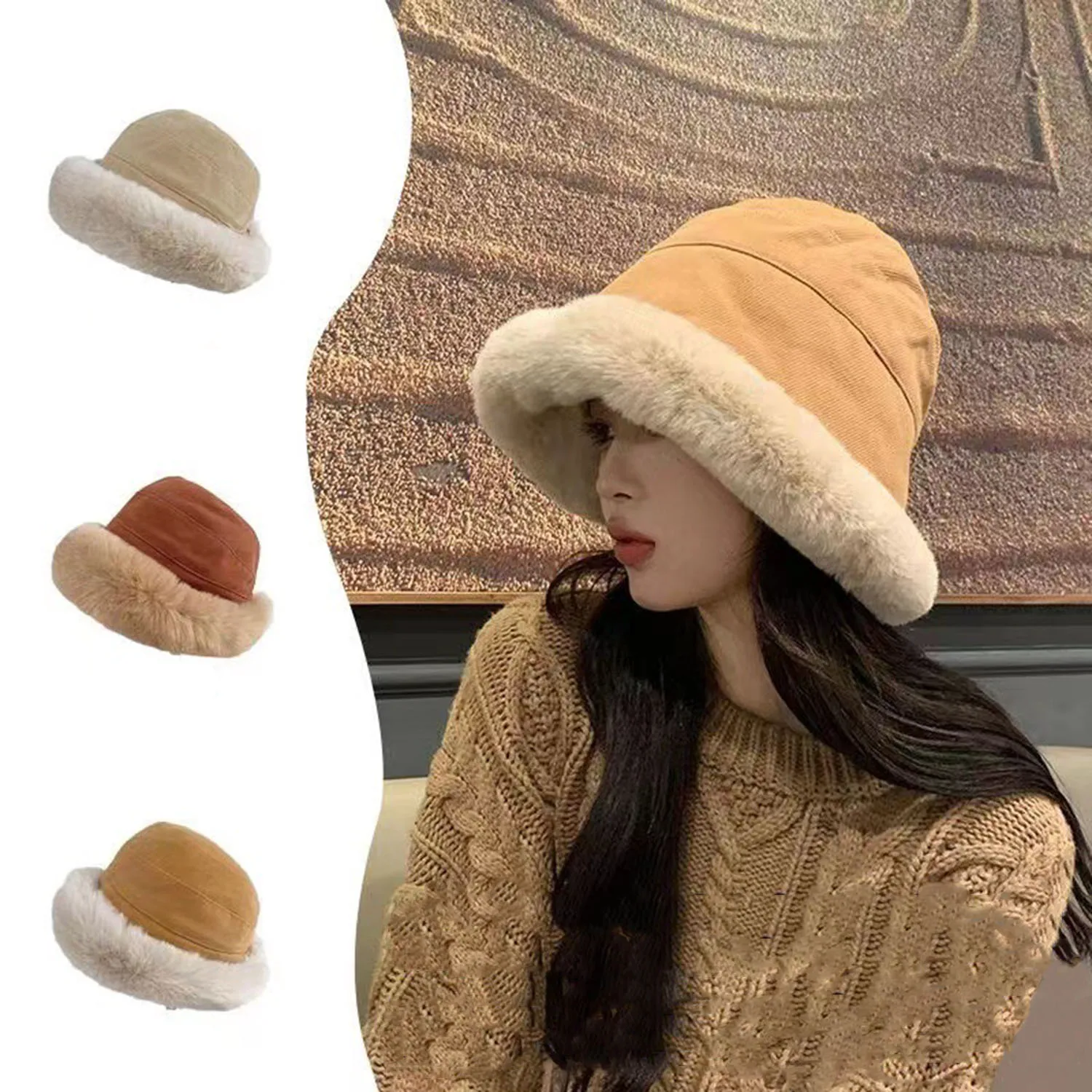 

New Soft Thickened Plush Winter Bucket Hat Fashion Outdoor Warm Beanies Fisherman Hat Fashion Trend Ladies Windproof Panama Hats