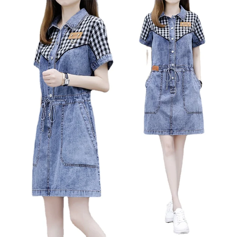 

Женское джинсовое платье средней длины, повседневное облегающее ТРАПЕЦИЕВИДНОЕ ПЛАТЬЕ из денима, большие размеры, весна-осень 2023