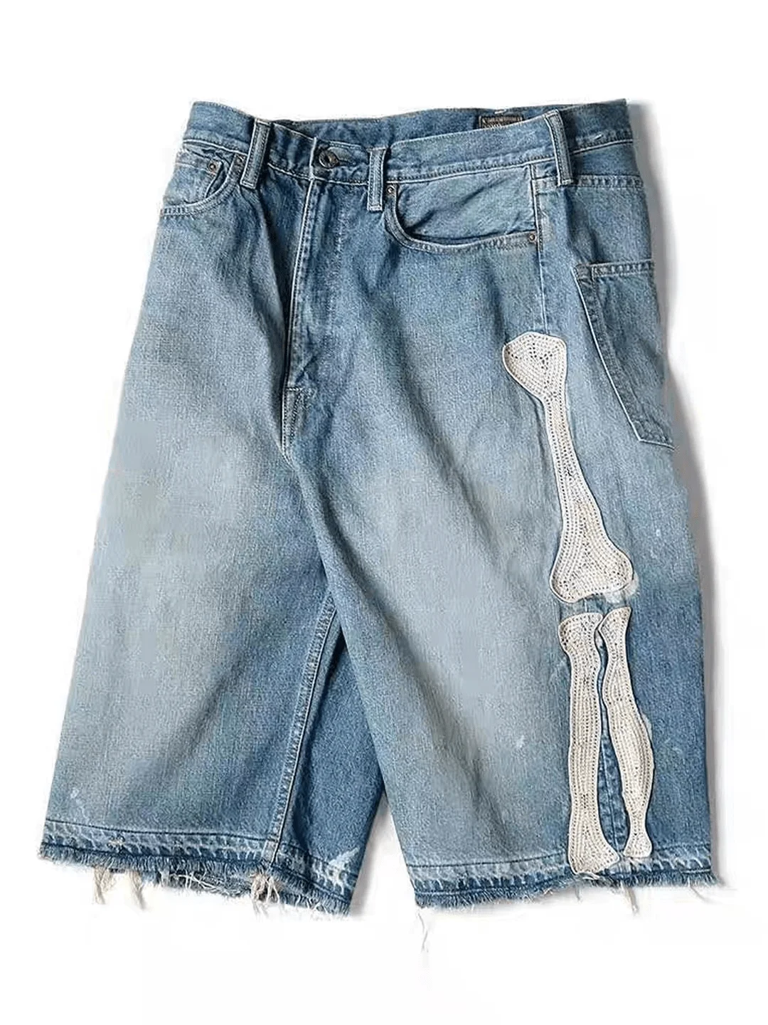 Y2k Casual Embroidered Bone Retro Denim Shorts For Men Women 3