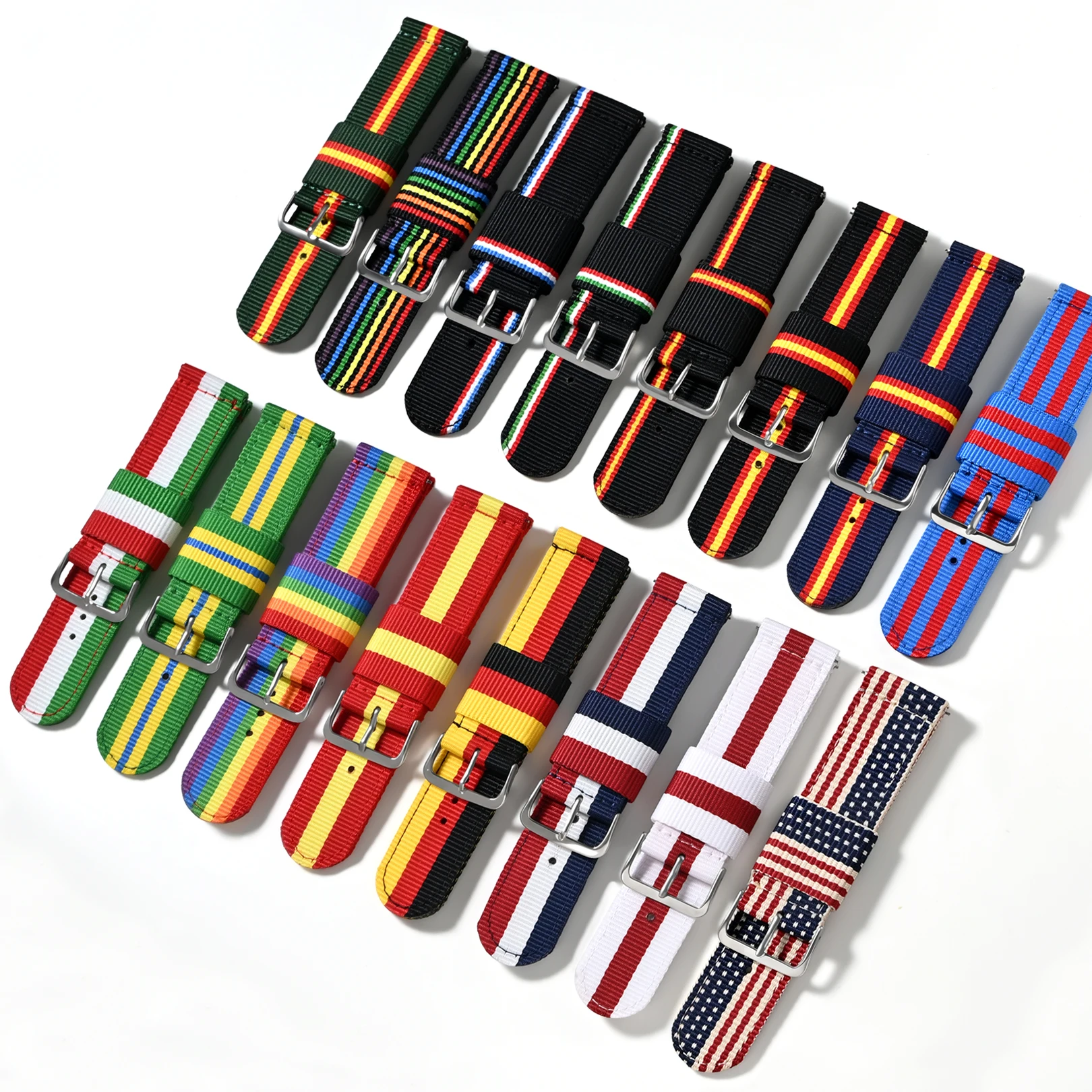 Enhanced Intercolor Striped Quick Release Nylon Watch Strap