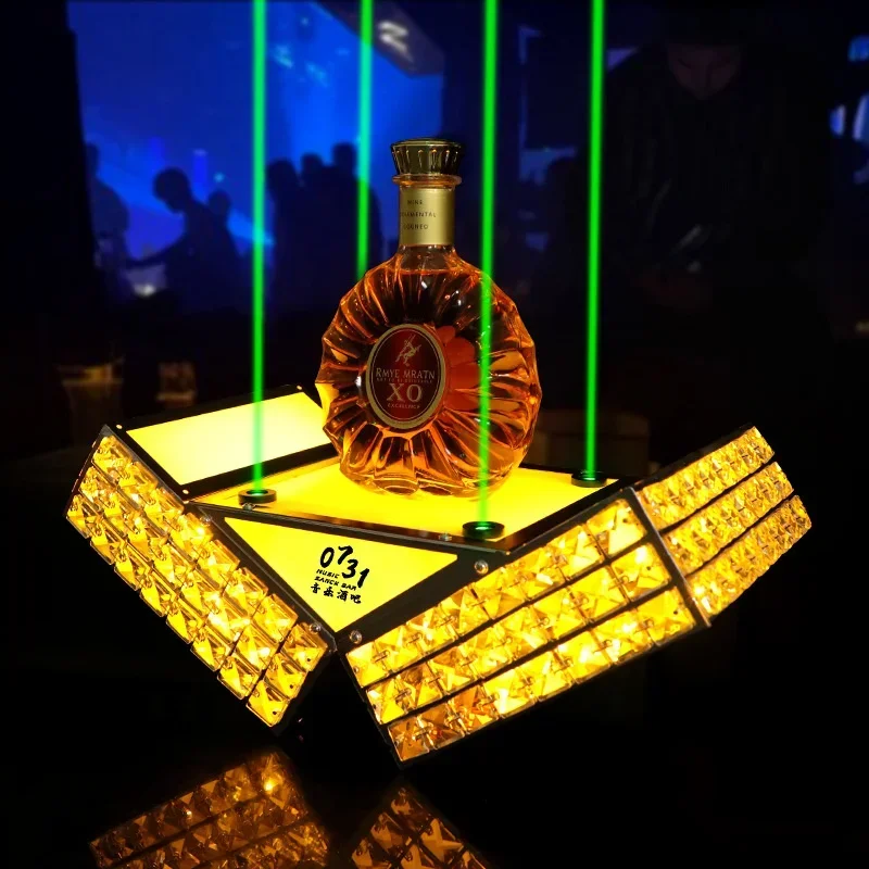 Nightclub LED Bar KTV Wine Storage Tray Crystal Champagne Display with Laser Light XO Wine Rack for Party