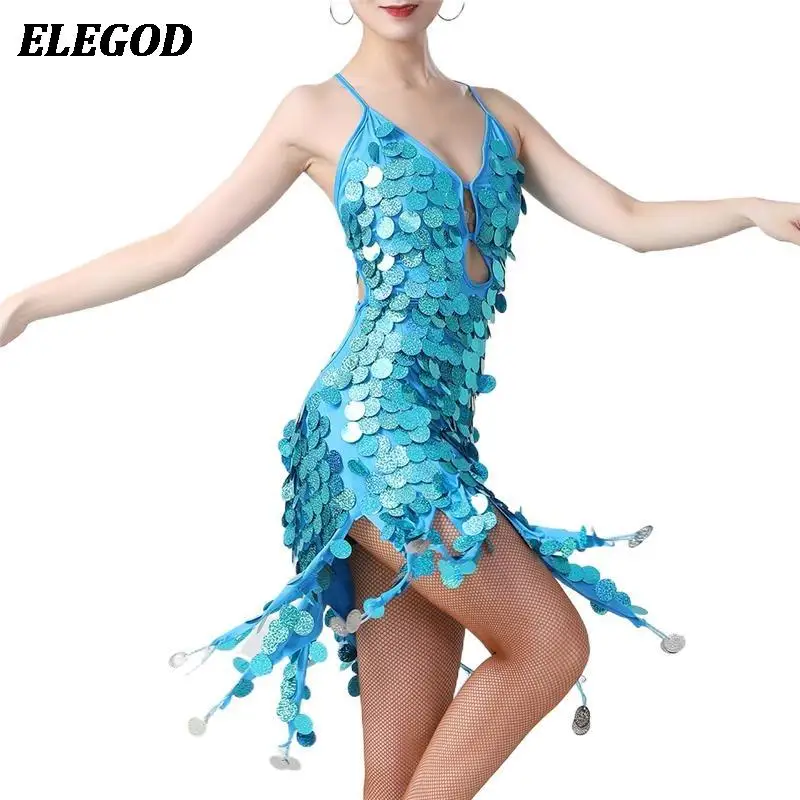 Robe Danse Latine Femme YDHTIZ Robe De Danse Latine à Pompons Pour Femme - Costume De Performance De Salle De Bal - Jupe D'entraînement Cha Cha Cha, Noir , M Tenue Heels