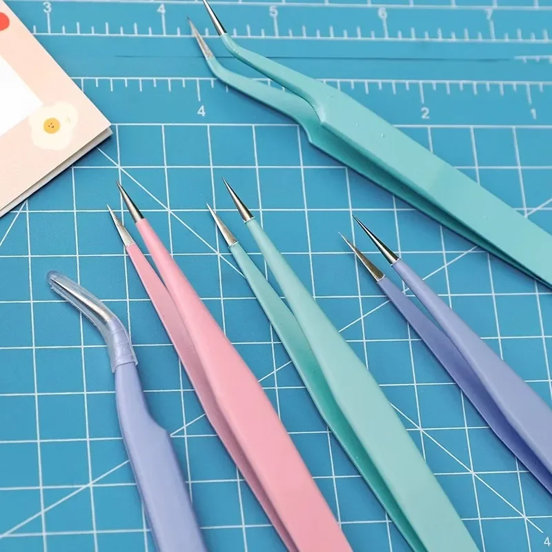 2pcs/pack Kawaii Stright Curved Tweezers Macaron Elbow Clip Sticker Tool DIY Scrpabooking Planner Paper Gadget Korean Stationery