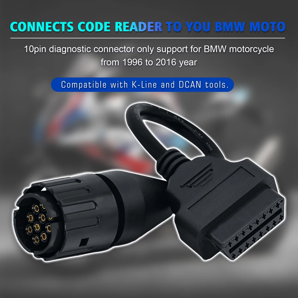 10-Pin To 16-Pin OBD2 Diagnostic Adapter – For BMW Motorcycles, OBDII USB Cable, Unbranded