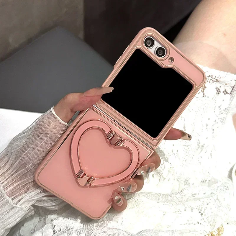 Cute Cartoon Love Heart Bracket Case with Plating Cover