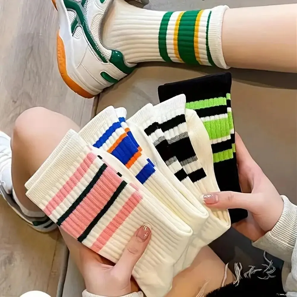 Pack 5 Pares De Calcetines Cortos Para Mujer | Algodón, Rayas Y Colores Sólidos, Transpirables - Talla EU 36-42