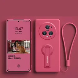 Luxury Soft Silicone Phone Case with Holder and Lanyard for Magic8 Lite (Light Red)