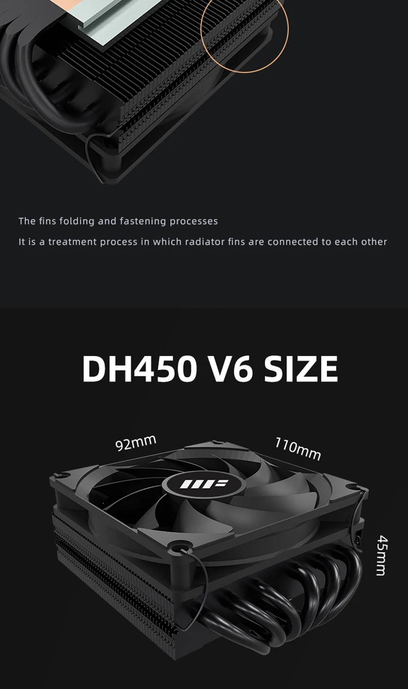 DH450 Low Profile CPU Cooler 45mm Height 6 Heatpipes ITX CPU Radiator 9CM PWM Fa