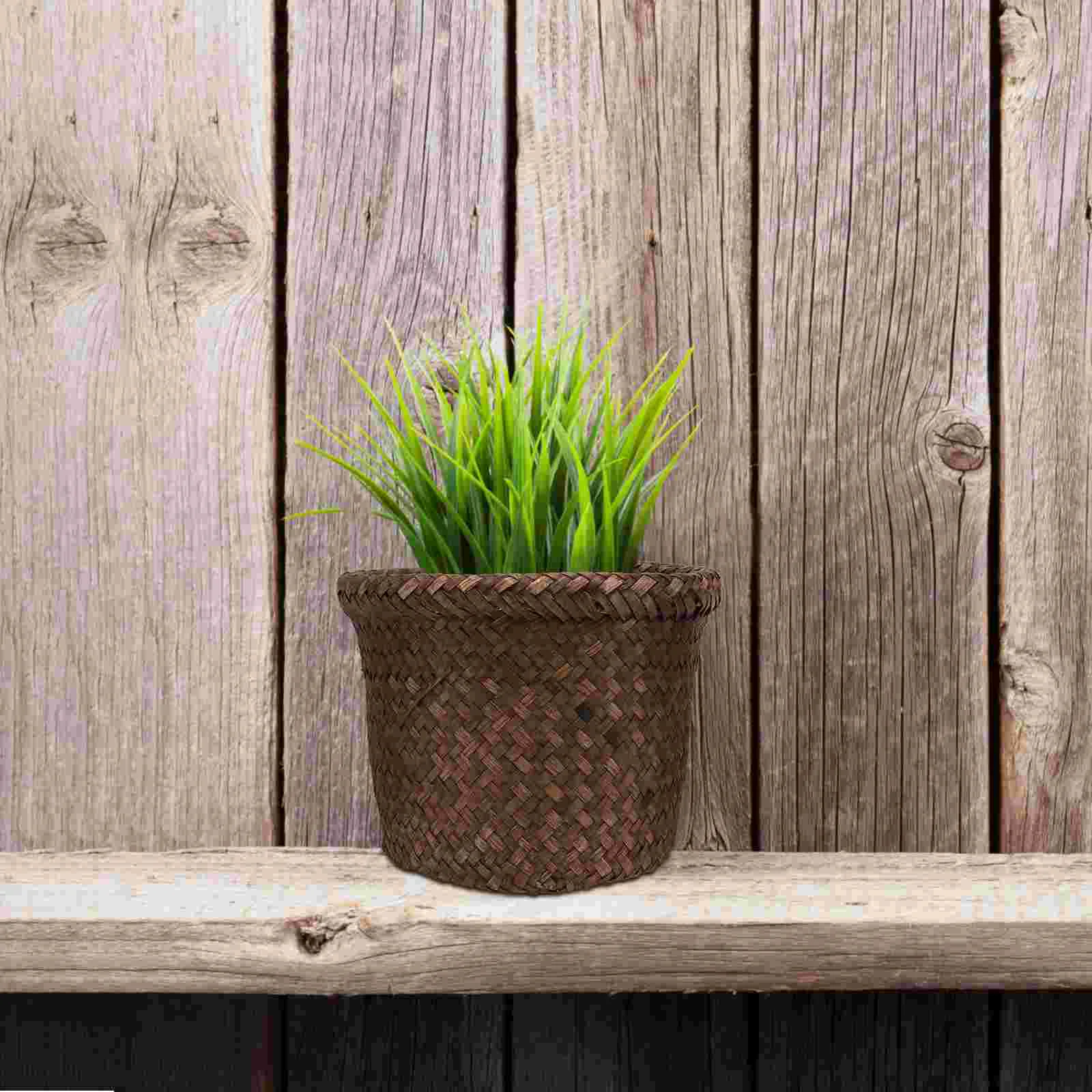 

Woven Seagrass Planter Basket Wicker Flower Pot Straw Plant Garbage Can Outdoor Rattan Beach Fruit Basket Pen Pencil Cup Gift