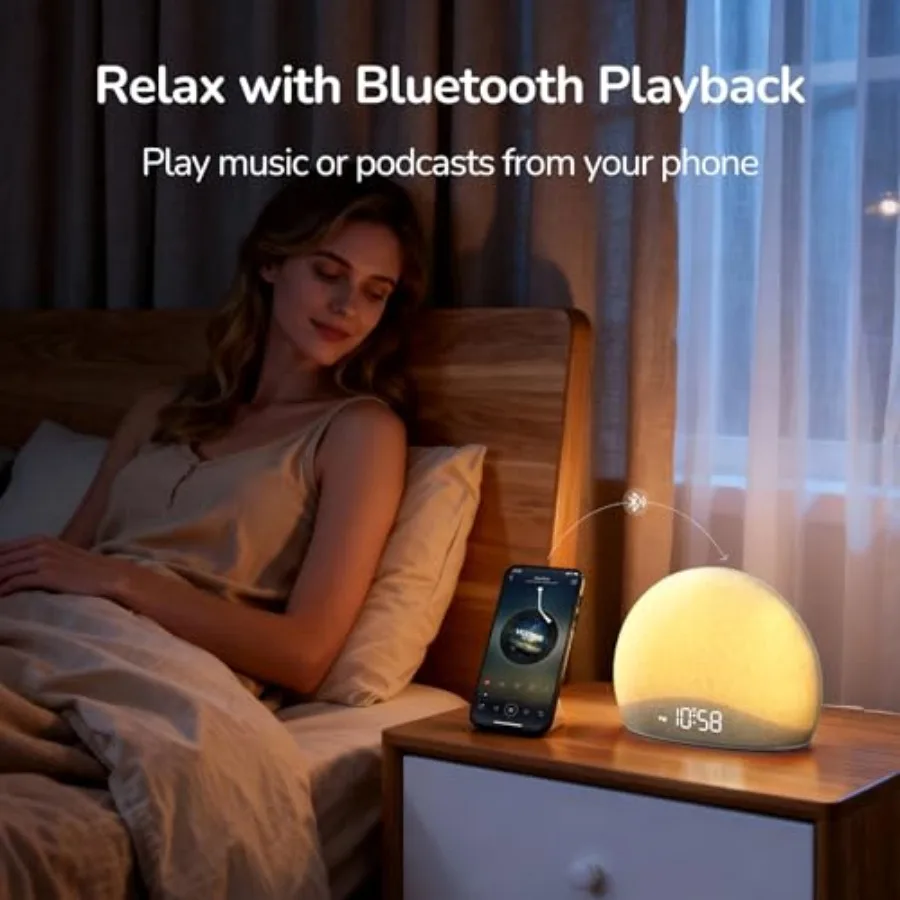 Sunrise Alarm Clock Radio for Bedroom Wake Up Naturally with Gentle Light and Nature Sounds Relax with Bluetooth Speaker and Ni 5