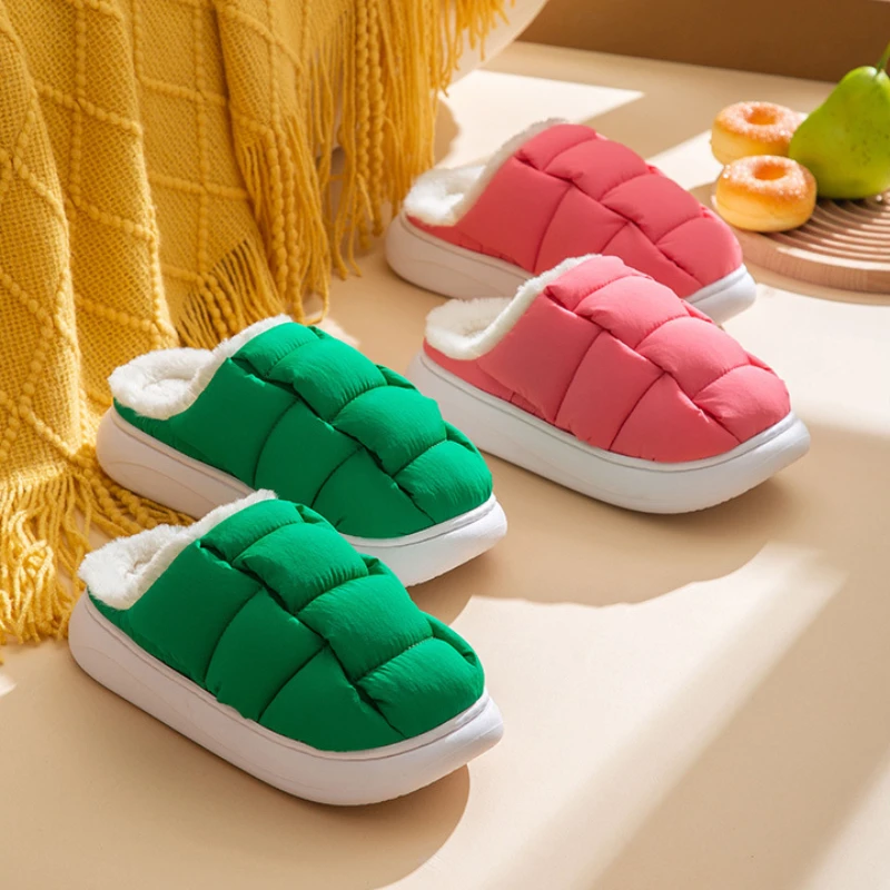 

Winter Slippers Women Fleece Cotton Shoes Indoor Neutral Slipper Warm Platform Shoe Ladies Solid Color Sewing Pantuflas Mujer