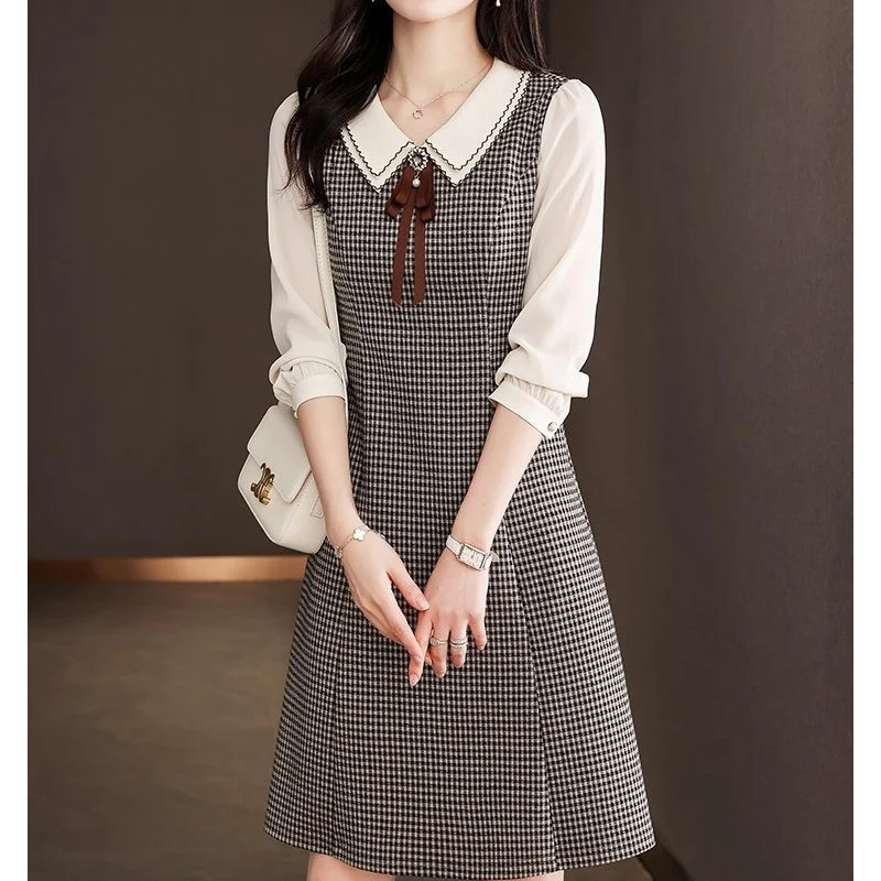 Spring Autumn New Turn-down Collar Long Sleeve Fake Two