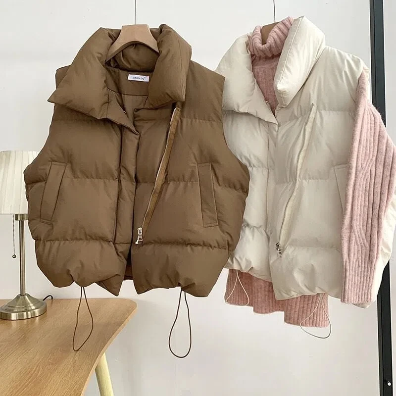 Fashion Autumn and Winter New Women's Cardigan Sleeveless Cotton Vest Elegant Stand-up Collar Loose Vest Jacket Cotton Jacket