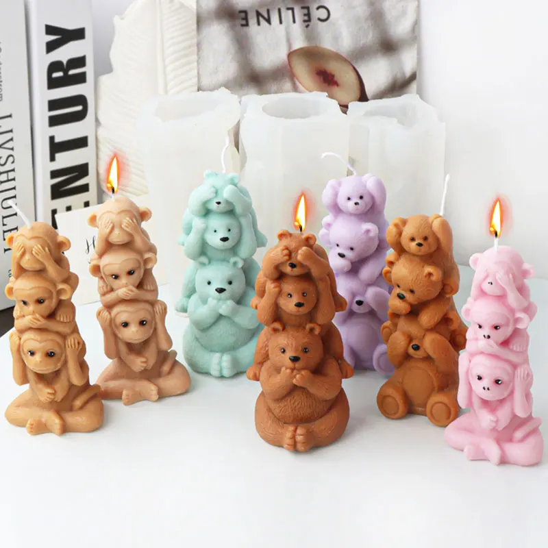 

3D Pile Up Monkey Silicone Candle Mold DIY Bear Soap Resin Plaster Making Set Animal Chocolate Cake Ice Mould Home Decor Gifts