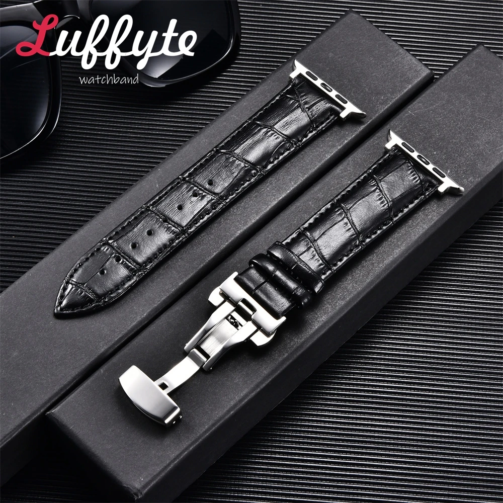 Genuine Leather Bamboo Patterned Business Watchband