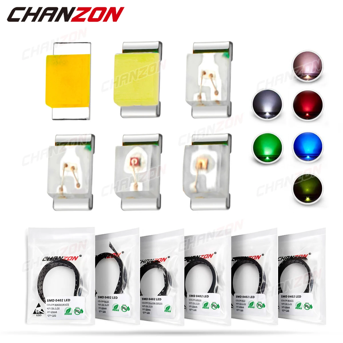 100Pcs 0402 SMD LED 방출 다이오드 칩 따뜻한 흰색 빨간색 녹색 파란색 노란색 주황색 2V 3V SMT 마이크로 작은 표면 실장 DIY PCB 램프