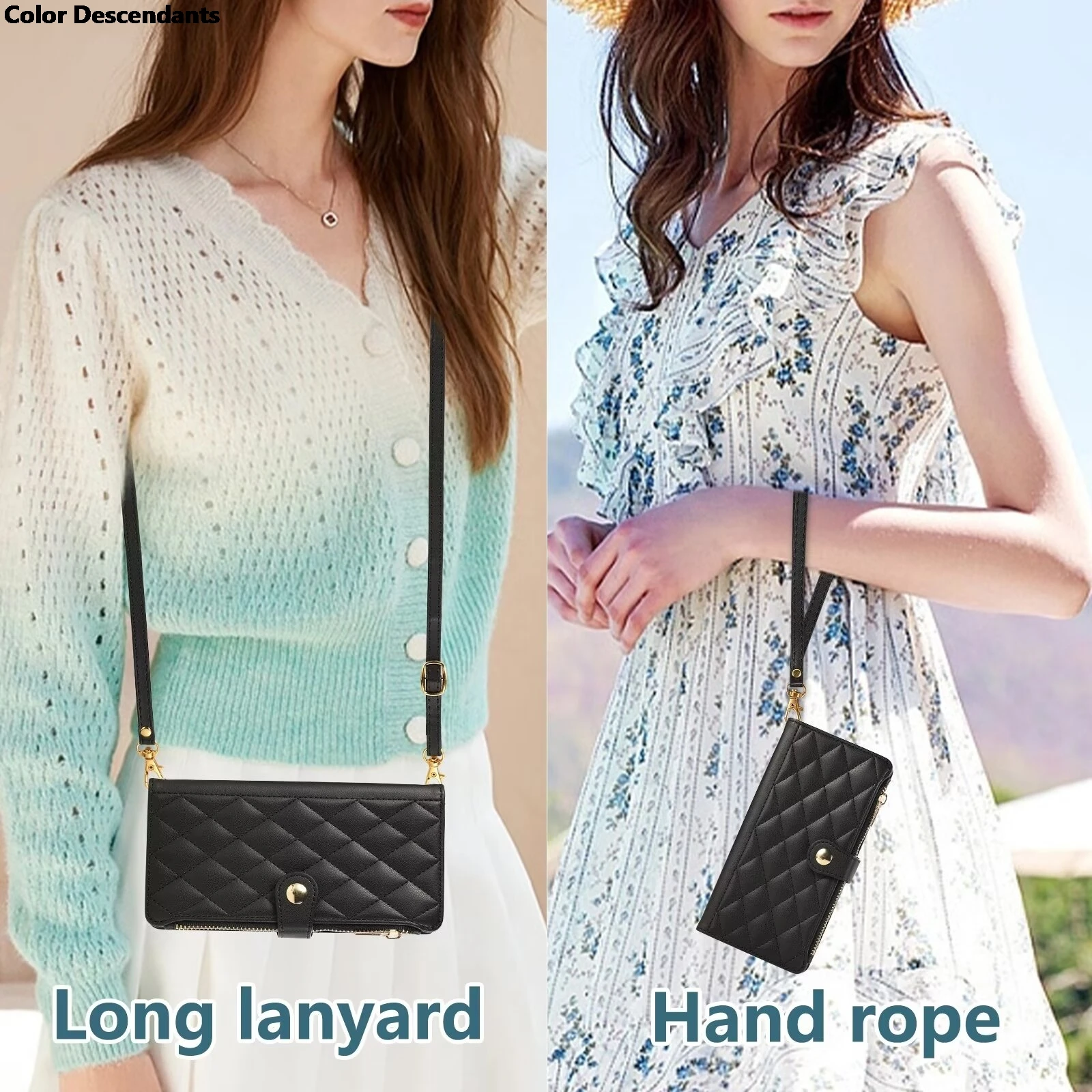 Zipper Leather Crossbody Wallet Case with Multi-Card Holder