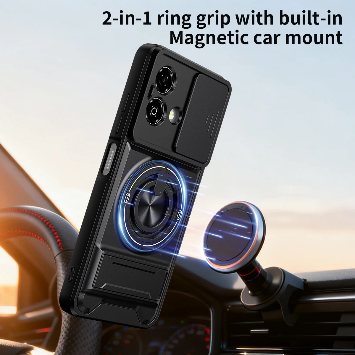 Rotatable Slide Camera Protection Ring Stand Shockproof Cover Case