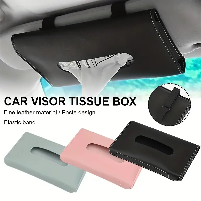 Car Tissue Box PU Leather Car Sun Visor Hanging Tissue Box Holder Auto Interior Storage Organizer Napkin Holder Accessories