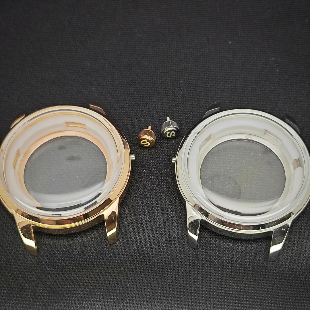 Elegant Silver Rose Gold Steel Cocktail Watch Case with Arch Glass