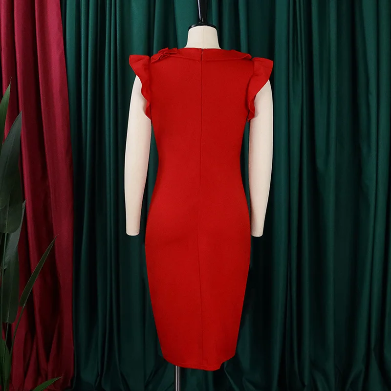Plus Size Women's Clothing Fashion Summer Patchwork Ruffles Pencil Skirt Round Neck Solid Color Sleeveless High Waist Dresses
