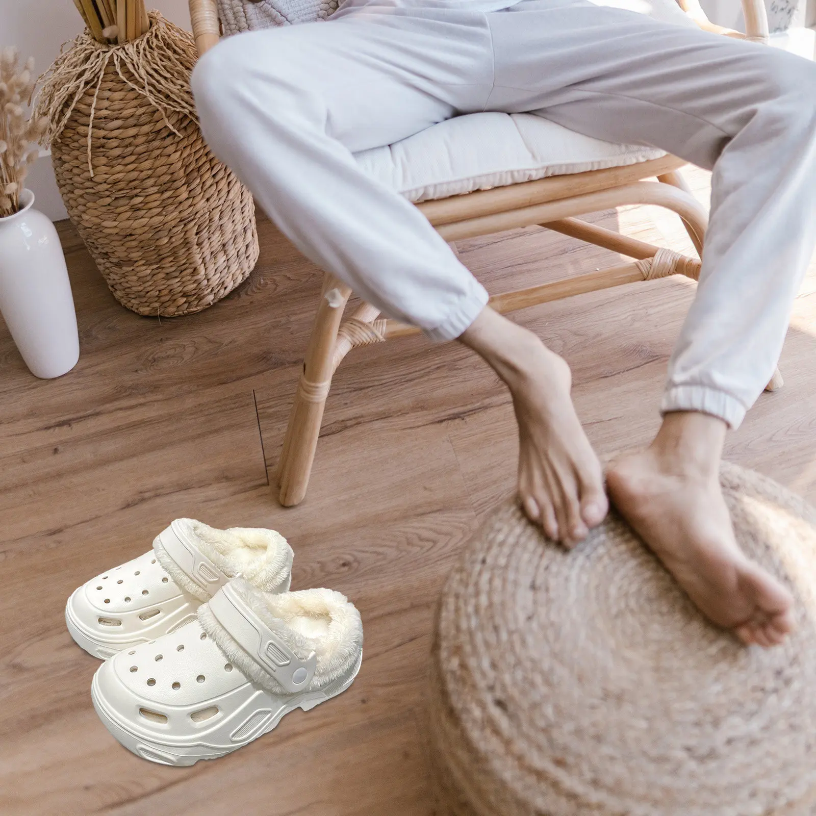 2켤레 겨울용 클로그 슈즈 안감이 편안한 털빠짐 방지 디자인 유연한 핏 샌들 슬..