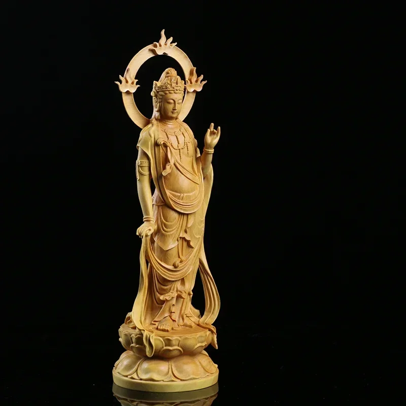 

MOYU 23CM Boxwood Carving Furnishing Ornaments Wood Crafts Buddha Statue Gifts Guanyin Sculpture Decoration Crafts Gift