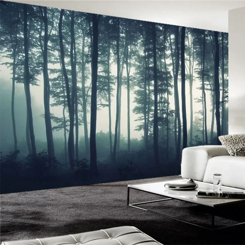 Papel de Parede com Foto Personalizada 3d Mural de Parede para Sala de Estar e tv para Pintura de Parede em Forma de Árvore de Nevoeiro e Paisagem da Natureza