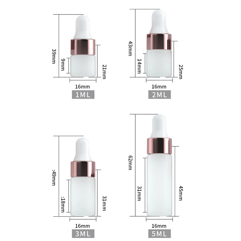 반투명 유리 스포이드 병, 빈 에센셜 오일 병, 피펫 향수 병, 항아리 바이알, 5 개, 1ml, 2ml, 3ml, 5ml