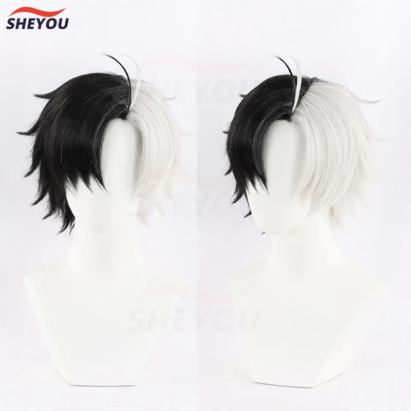 

Haruka Sakura Cosplay Wig Anime Wind Breaker Black White Short Hair Bofurin Halloween Party for Women Men Accessory Props