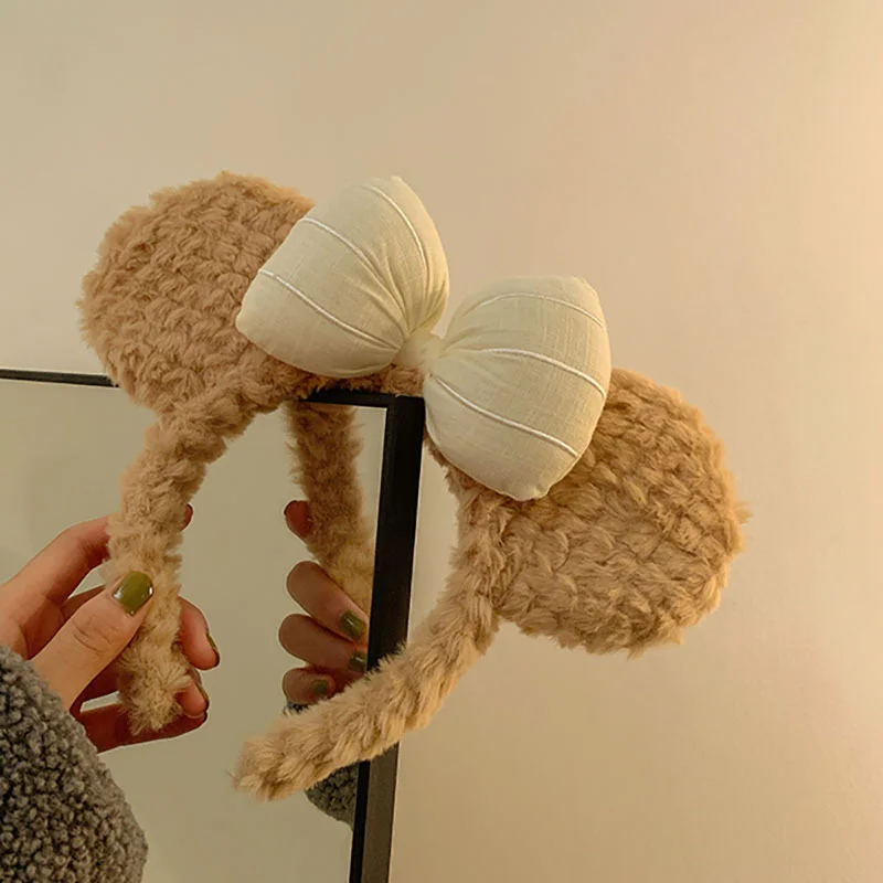 Bowknot Little Bear Ear Hair Band Female Winter Cute Cartoon Face Wash Hair Band Hair Hoop Korean Girl Hair Grotto Headband