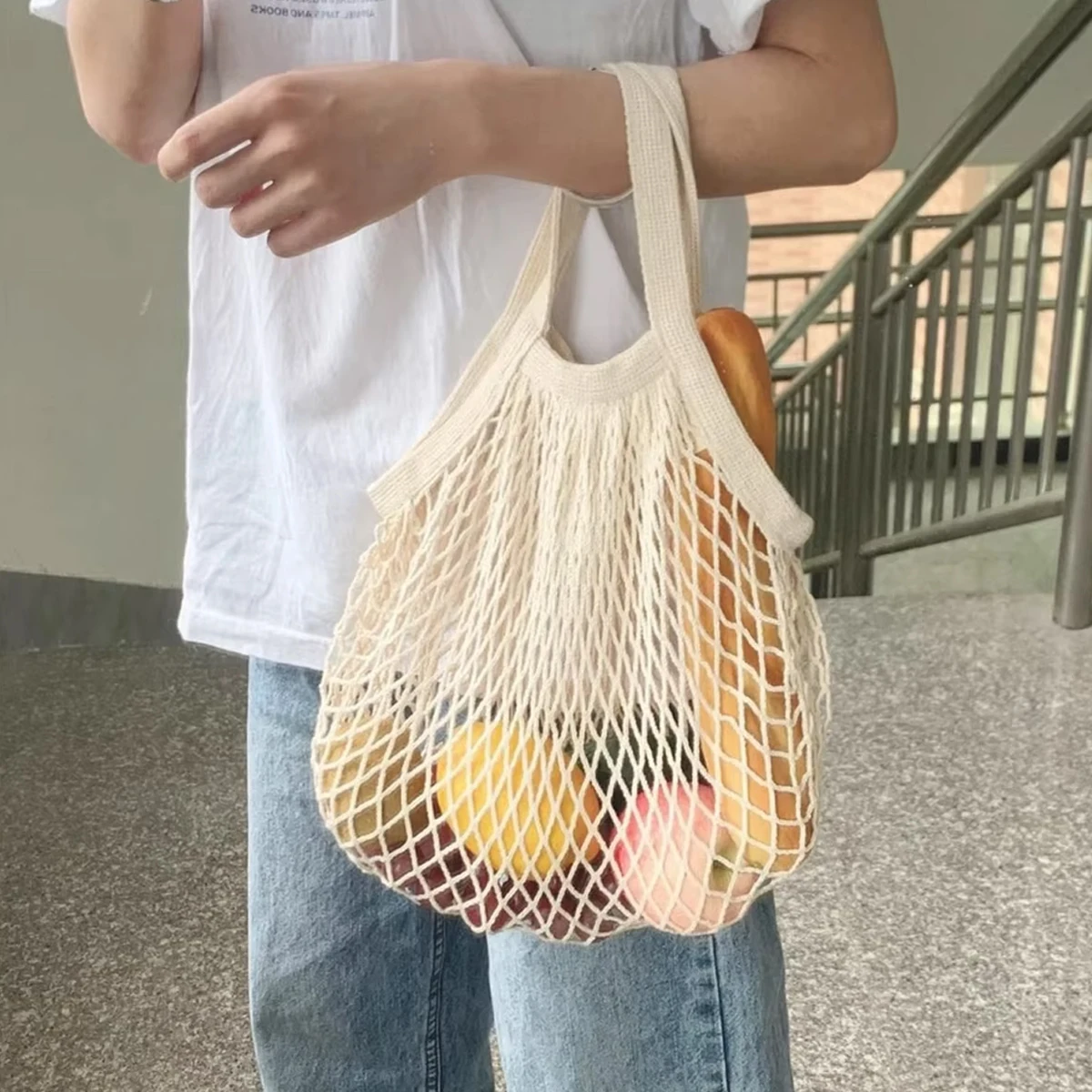 1Pc Reusable Cotton Mesh Bag Shopping String Fishnet Net Turtle Bags Storage Handbag Tote Woven Net Tote Environmental Protection shopping bag,tote bags