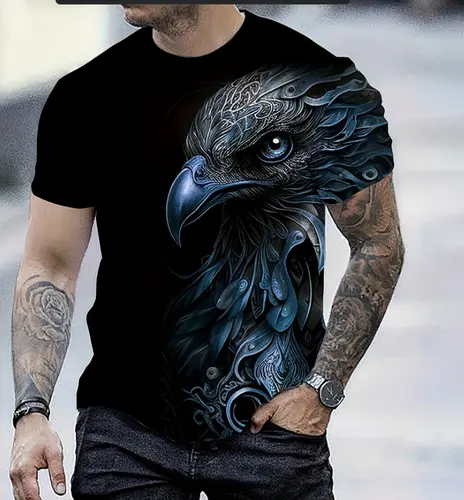 Men's Summer Fashion T-shirt Eagle 3D Printed Short sleeved T-shirt Summer Outdoor Leisure Quick drying Breathable T-shirt - Image 6