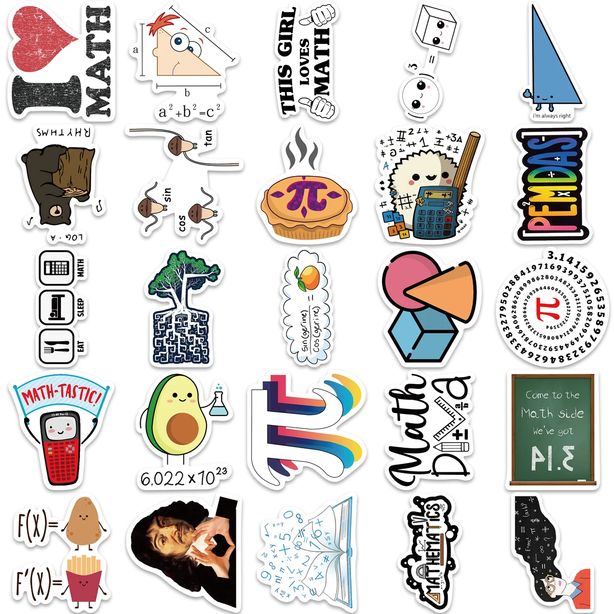 100 Math Stickers Pack - Waterproof Vinyl Decals For Students, Teachers & DIY Crafts