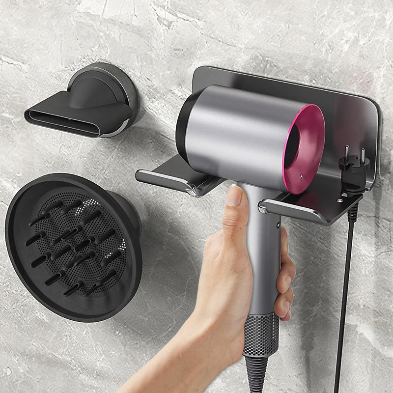 Plastic Puch Free Hair Dryer Holder Storage Holder Wall Mounted Rack Bathroom Shelf Organizer Shelve Hair Brush Storage Bracket 3