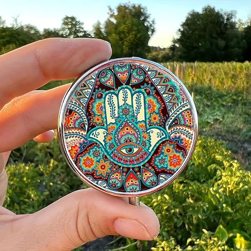 Hamsa Hand Cartoon Theme Mini Pill Box-3 Grid Medicine Organizer,Portable Compact Travel Only,Gift Small Pill Box for Wallet