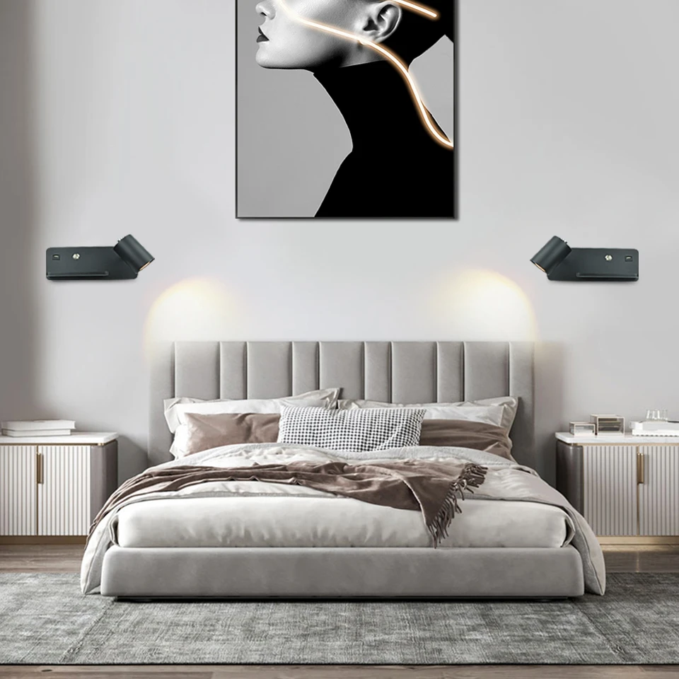 Modern Wireless charging Indoor Wall lamp GU10 5W Blub USB Lighting switch reading wall light for Living room Bedside sconce luminai led wall lamp wall sconces light wall lamp