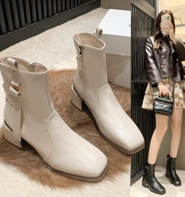 

Boots Women New 2023 Luxury Designer Zipper Winter Footwear Female Shoes Fashion Rubber Ankle Med Ladies Basic Short Plush Hoof